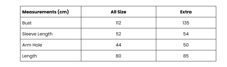 Size Guide Pink Gili Tenun Outer